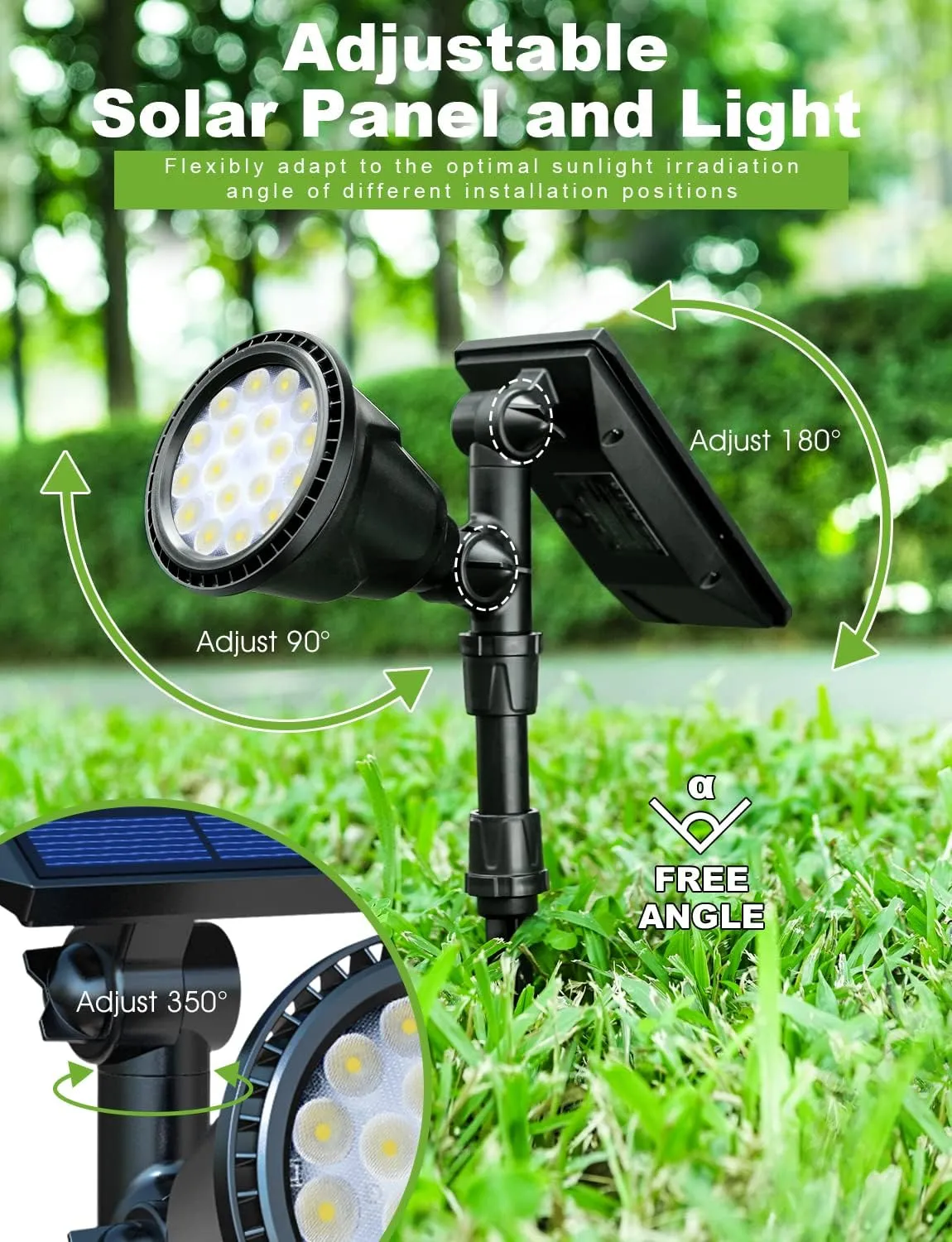 DBF Solar Lights Outdoor, 600LM Solar Spotlights Outdoor Waterproof, 2 Brightness Mode Adjustable 18 LED Flag Pole Light for Garden Yard Patio Landscape Driveway Garage Pool(Warm White, 2 Pack)
