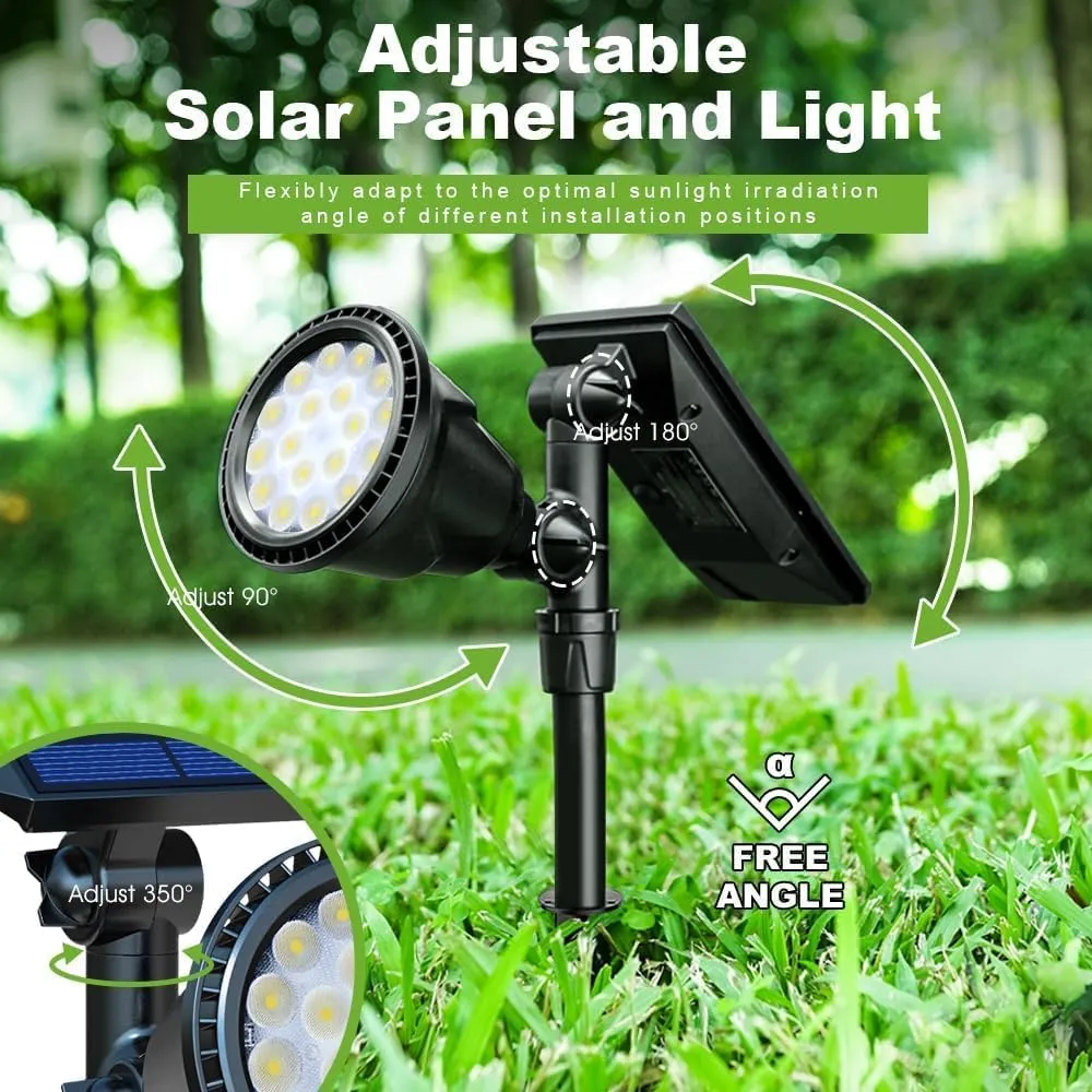DBF Solar Lights Outdoor, 600LM Solar Spotlights Outdoor Waterproof, 2 Brightness Mode Adjustable 18 LED Flag Pole Light for Garden Yard Patio Landscape Driveway Garage Pool(Warm White, 2 Pack)