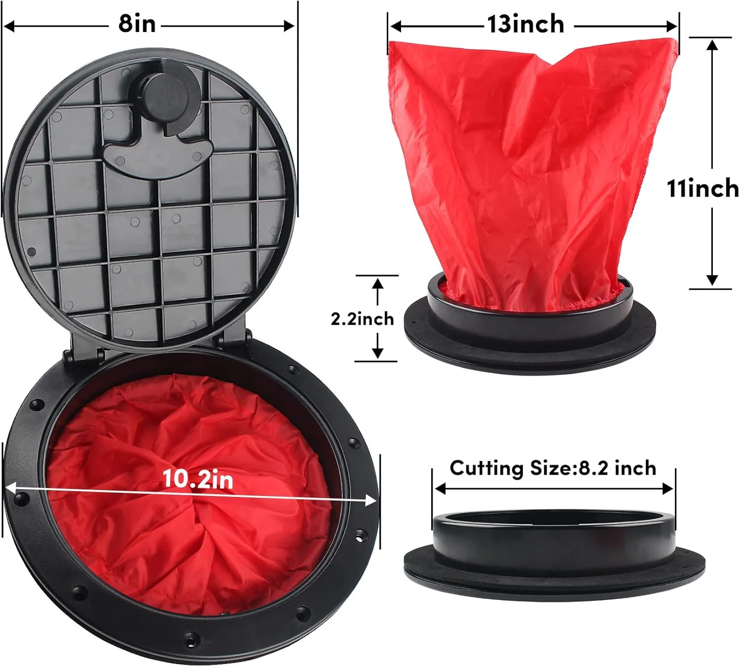 Deck Plate Kit Deck Hatch with Storage Bag for Boat Kayak Rigging,Included Fasteners, Deck Plate Kit for Kayak-Black (6 Inch,8 Inch)