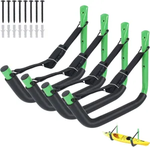 DEDU Kayak Storage Rack, Kayak Wall Mount Hangers 4 Pack, Paddle Board Holder Wall Mount Kayak Storage Hooks 15 Inch with Lashing Straps for Hanging Canoe Surfboard Snowboard Ladders Bikes