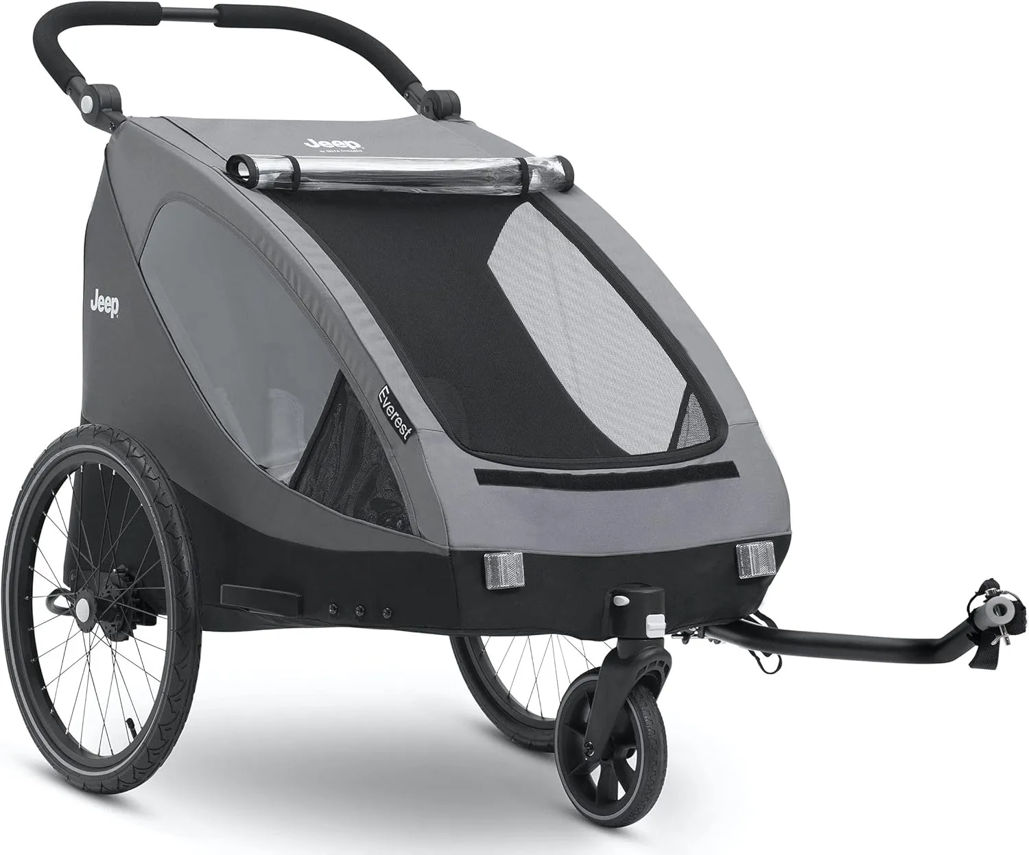Delta Children, Jeep Everest 2-in-1 Child Bike Trailer and Stroller for 2 Kids, 2-Seater Lightweight Multisport Trailer with Converts to Jogging Stroller, Compact Fold for Travel and Storage, Grey