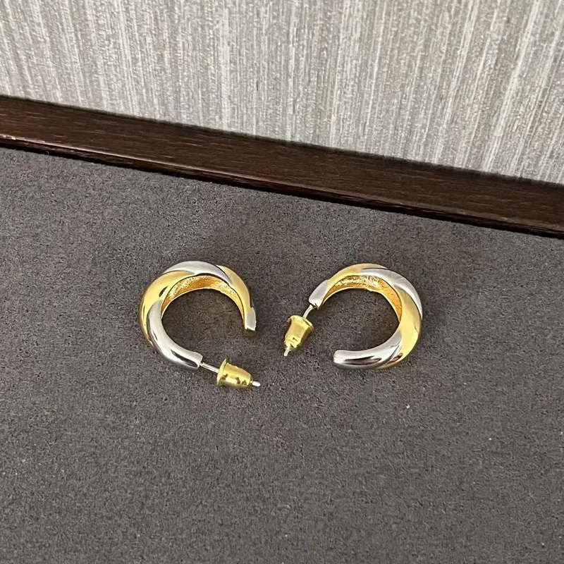 Designer 925 Sterling Silver & Gold Mixed Twisted Rope Hoop Earrings