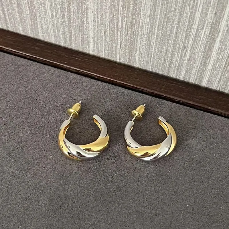 Designer 925 Sterling Silver & Gold Mixed Twisted Rope Hoop Earrings