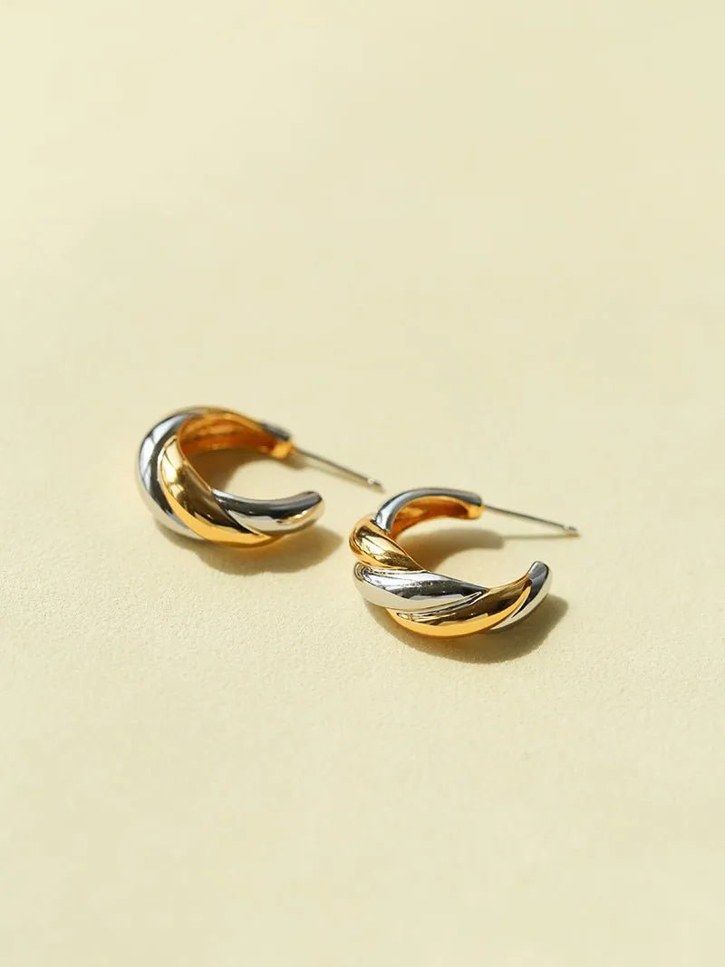 Designer 925 Sterling Silver & Gold Mixed Twisted Rope Hoop Earrings