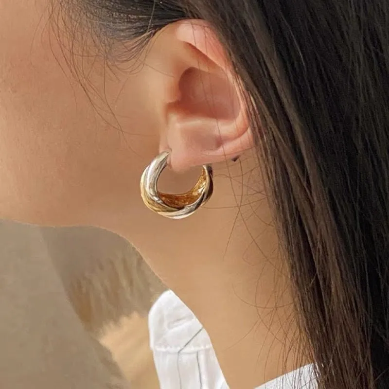 Designer 925 Sterling Silver & Gold Mixed Twisted Rope Hoop Earrings