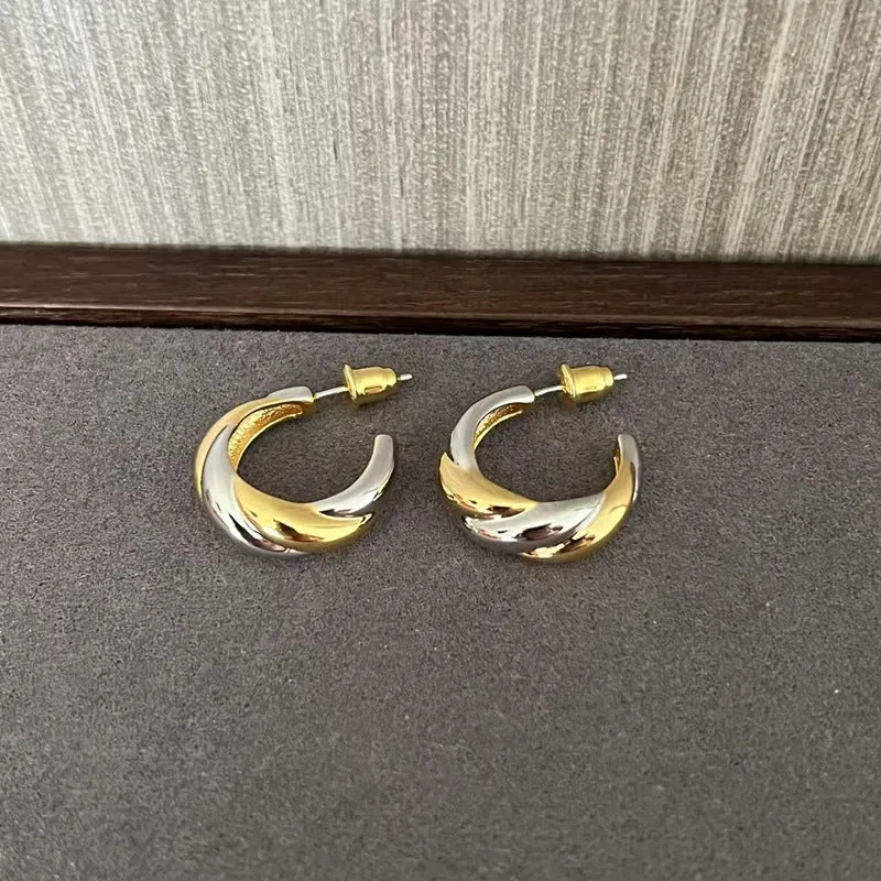 Designer 925 Sterling Silver & Gold Mixed Twisted Rope Hoop Earrings