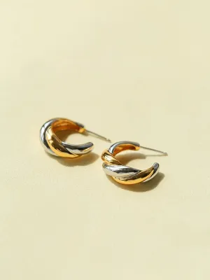 Designer 925 Sterling Silver & Gold Mixed Twisted Rope Hoop Earrings