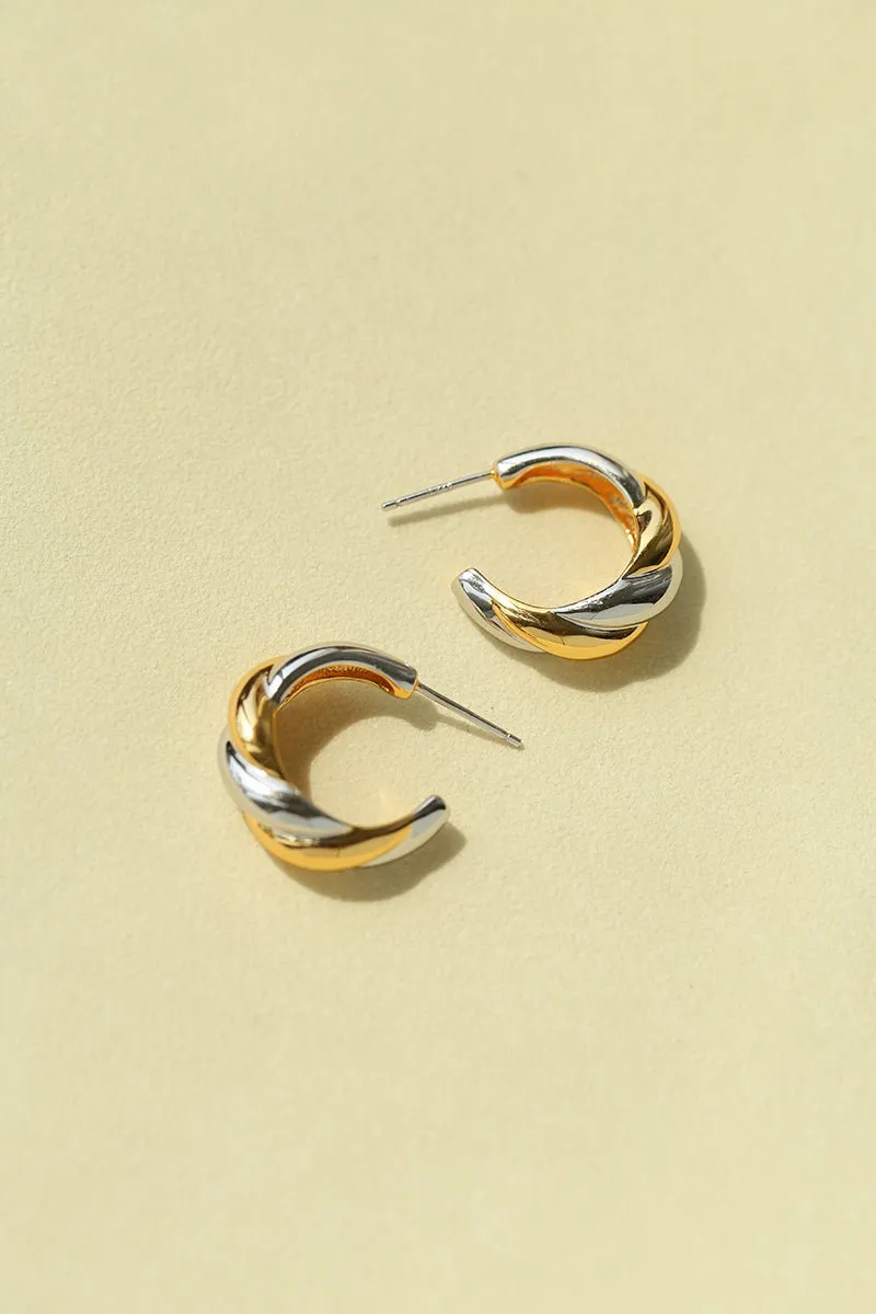Designer 925 Sterling Silver & Gold Mixed Twisted Rope Hoop Earrings