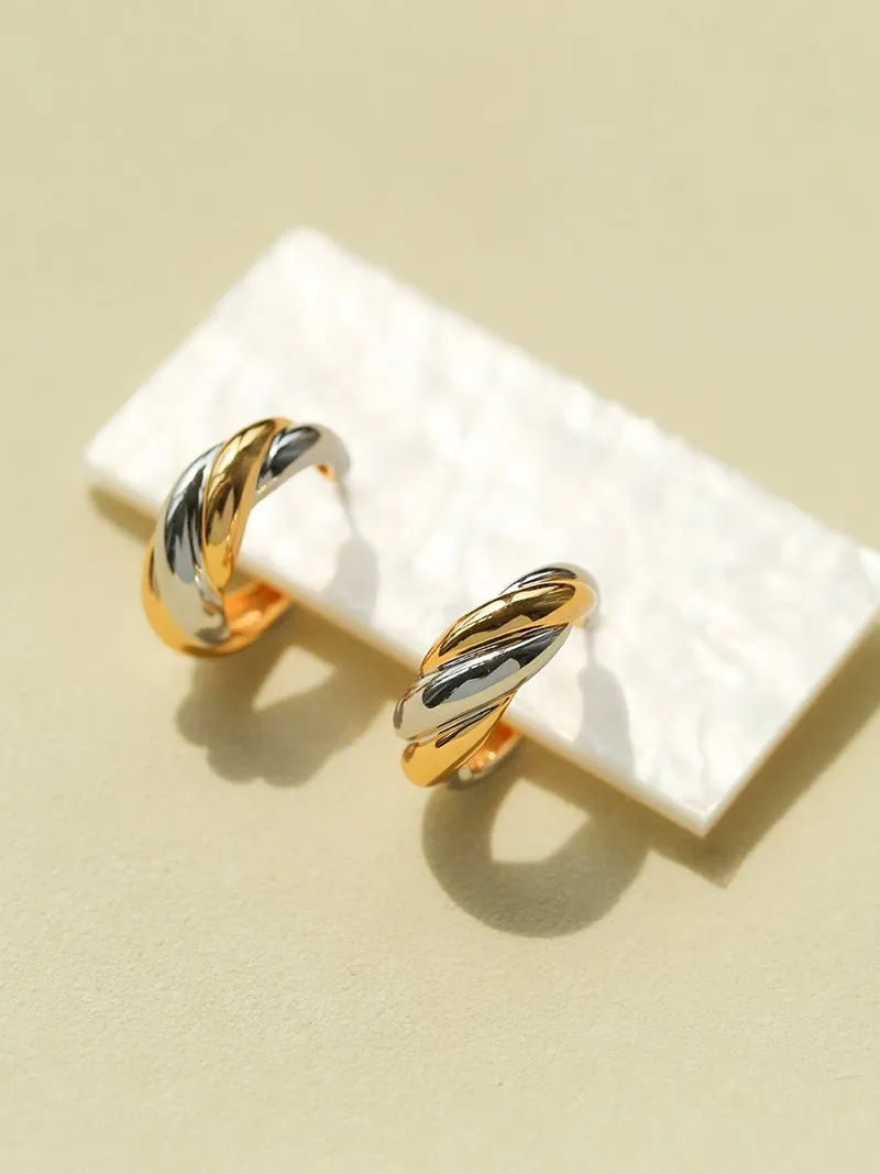 Designer 925 Sterling Silver & Gold Mixed Twisted Rope Hoop Earrings