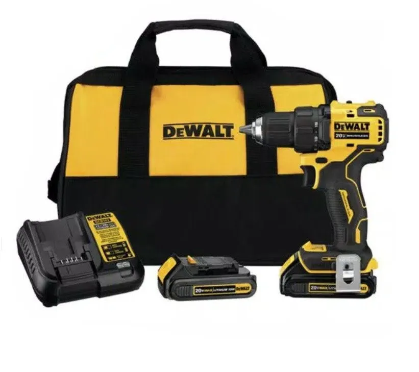 DEWALT ATOMIC 20-Volt MAX Cordless Brushless Compact 1/2 in. Drill/Driver, (2) 20-Volt 1.3Ah Batteries, Charger & Bag