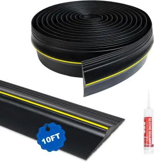 DGSL Universal Garage Threshold Seal Strip with Sealants/Adhesive, 10FT Waterproof Garage Door Bottom Rubber, DIY Garage Door Weather Stripping Replacement, Black