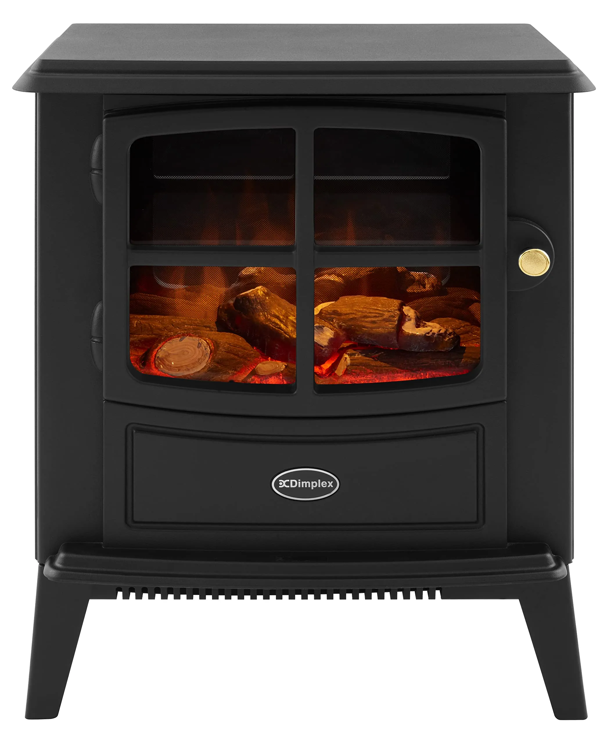 Dimplex Brayford Optiflame Electric Stove, Black Cast Iron Effect, Free Standing Wood Burner Style Electric Stove with Artificial Logs, LED Flame Effect, 2kW Adjustable Fan Heater and Remote Control