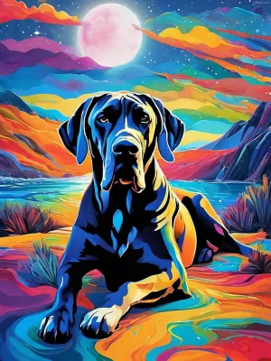 DIY 5D Diamond Painting Kit, Dog Diamond Crystal Gemstone Happy Great Dane Artistic Painting, Colorful Animals Full Diamond Round Diamond, Home Wall Decoration 12x16inch