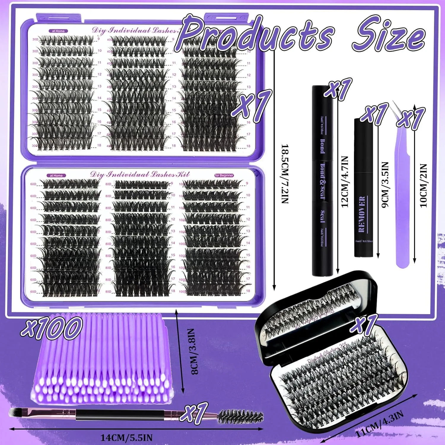 DIY Lash Extension Kit 690Pcs D Curl Individual Lash Clusters Eyelashes Extension Set with Mirror Lash Storage Box Lash Bond&Seal Glue Remover Tweezers Lash Brush Applicator
