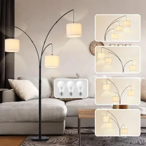 DLLT Modern Floor Lamp for Room: 3-Light Black Tree Dimmable Floor Lamps with White Shades for Living Room - Arc Standing Lamp for Bedroom - Tall Floor Lamp for Office Corner 3 LED Bulbs Included