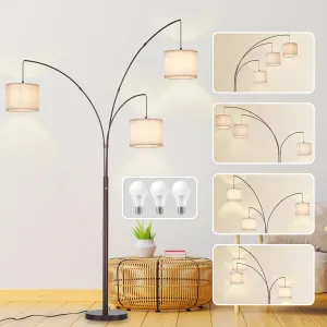 DLLT Modern Floor Lamp for Room: 3-Light Brown Tree Dimmable Floor Lamps with Beige Shades for Living Room - Arc Standing Lamp for Bedroom - Tall Floor Lamp for Office Corner 3 LED Bulbs Included