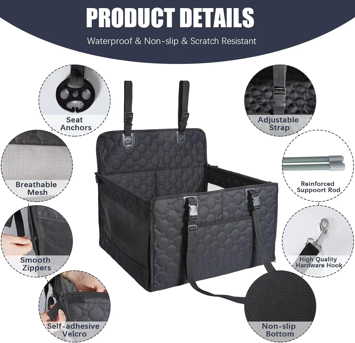 Dog Car Seat for Medium Small Dogs, Pet Car Seat with Adjustable Safety Belt & Storage Pockets, Breathable Waterproof Pet Car Seats Cover, Small Dog Seats for Dogs Under 25lbs (Medium, Black)
