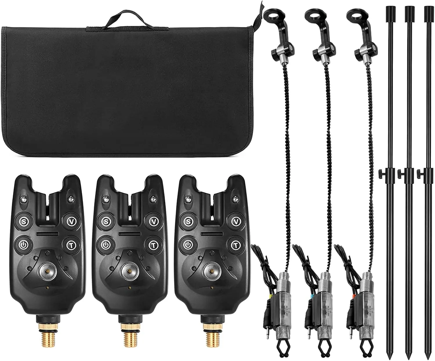 doorslay Fishing Bite Alarm Set, Fishing LED Alarm Alert, 3 Extending Aluminum Alloy Adjustable Fish Alarms for Fishing Pole, 3 Fishing Swinger with Padded Fish Tool Bag