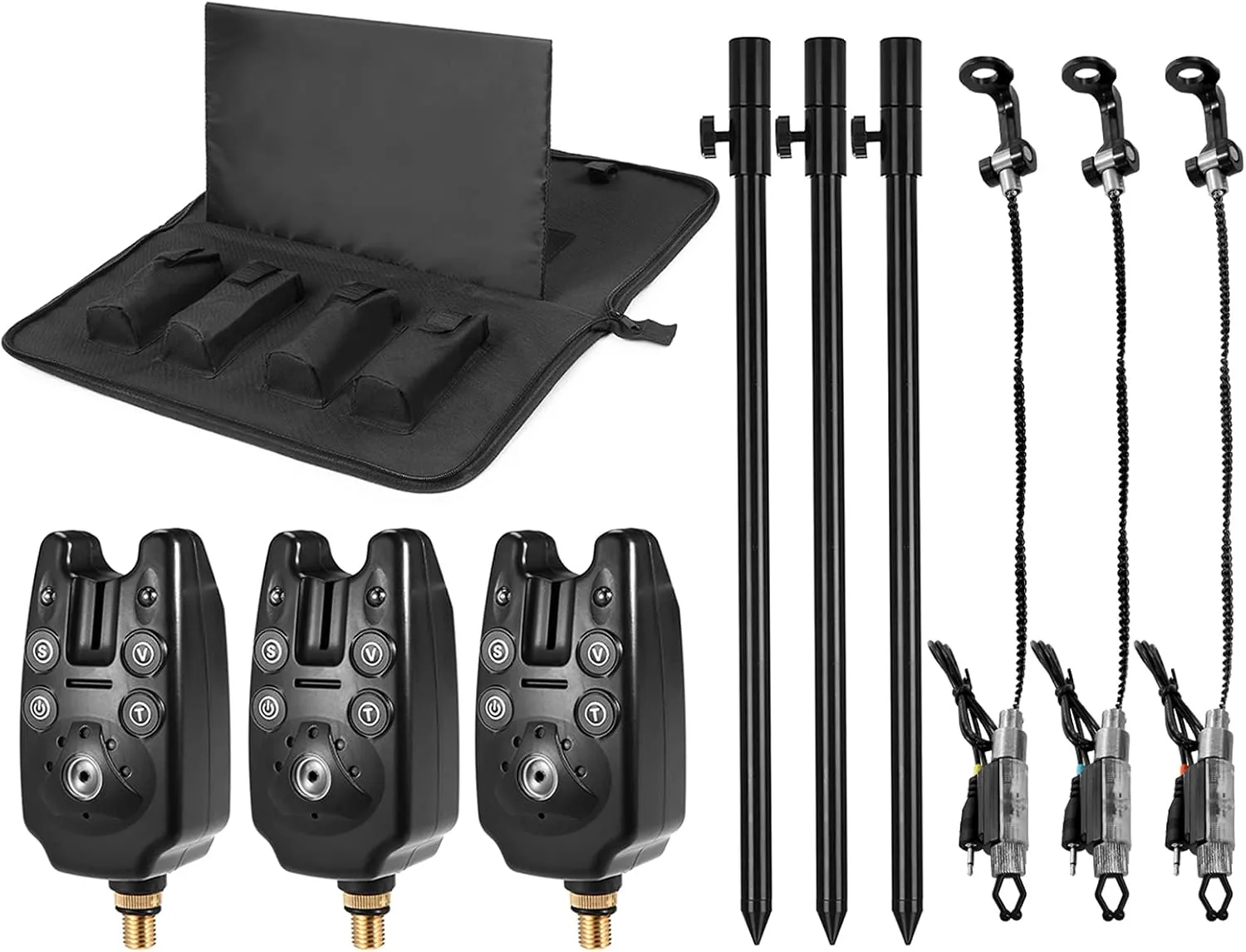 doorslay Fishing Bite Alarm Set, Fishing LED Alarm Alert, 3 Extending Aluminum Alloy Adjustable Fish Alarms for Fishing Pole, 3 Fishing Swinger with Padded Fish Tool Bag