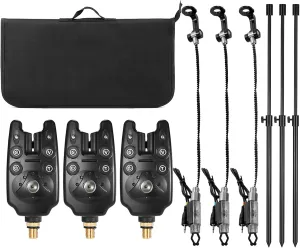 doorslay Fishing Bite Alarm Set, Fishing LED Alarm Alert, 3 Extending Aluminum Alloy Adjustable Fish Alarms for Fishing Pole, 3 Fishing Swinger with Padded Fish Tool Bag
