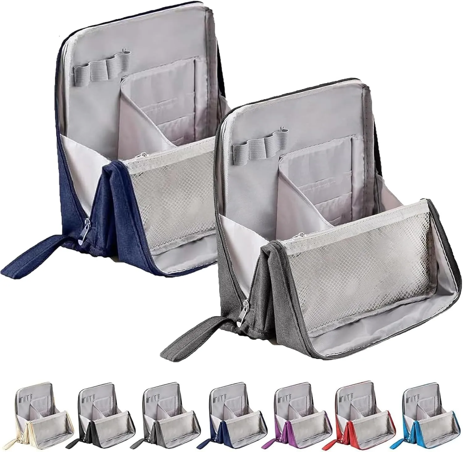 Doresty Makeup Bag, Standing Makeup Bag – Portable, Large Capacity, Waterproof Vertical Office Desktop Storage Bags, Multi-Purpose Large Capacity Oxford Cloth Toiletry Bag, with Compartments (2Pcs/A)
