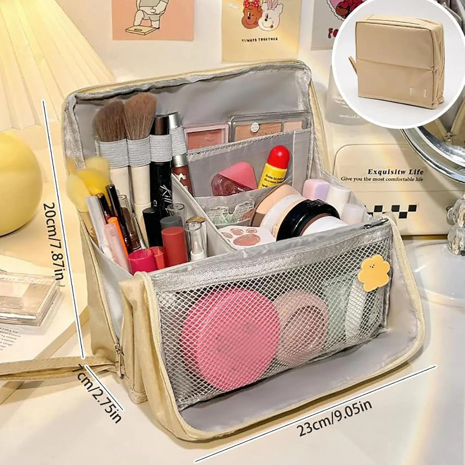 Doresty Makeup Bag, Standing Makeup Bag – Portable, Large Capacity, Waterproof Vertical Office Desktop Storage Bags, Multi-Purpose Large Capacity Oxford Cloth Toiletry Bag, with Compartments (2Pcs/A)