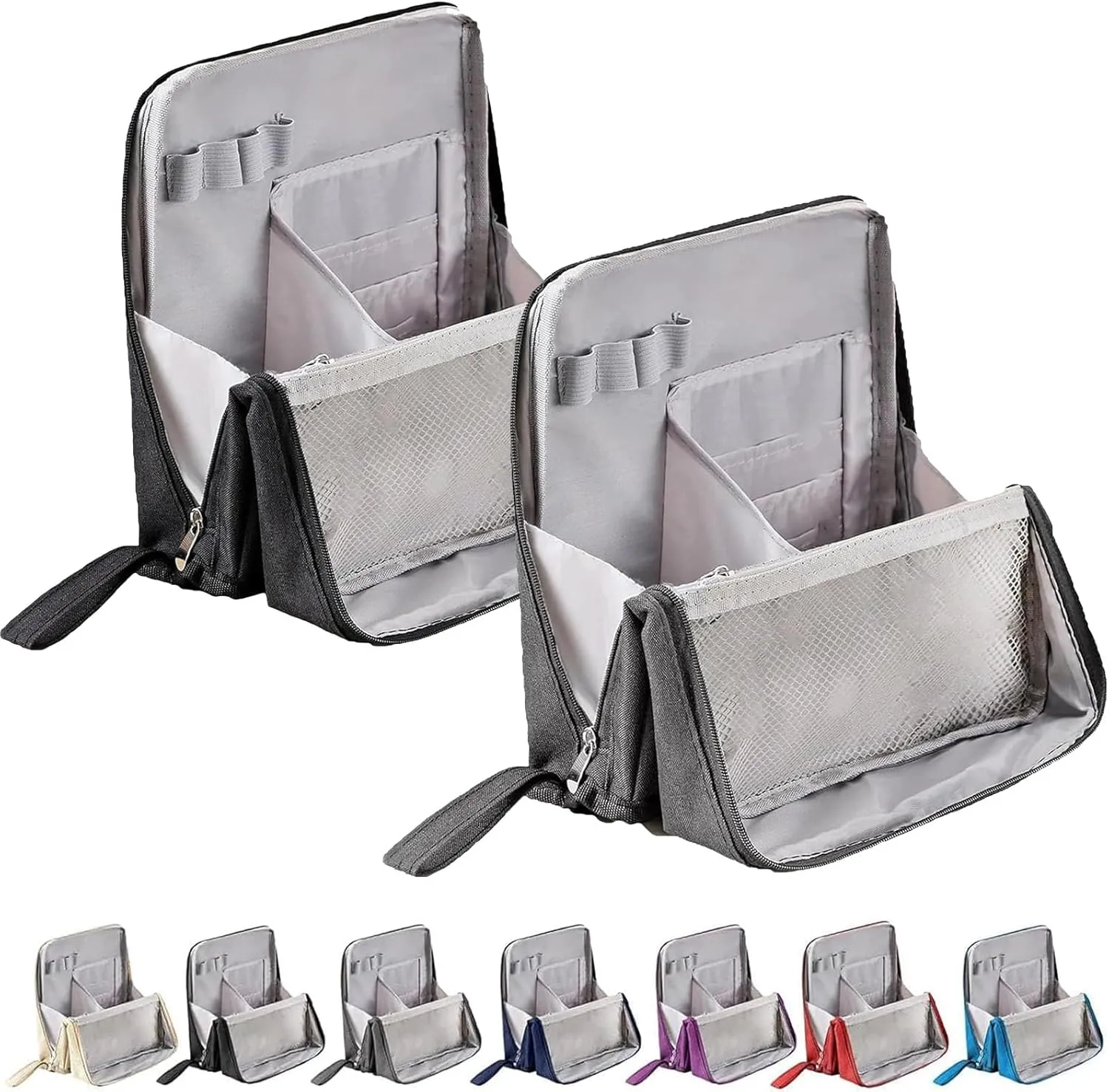 Doresty Makeup Bag, Standing Makeup Bag – Portable, Large Capacity, Waterproof Vertical Office Desktop Storage Bags, Multi-Purpose Large Capacity Oxford Cloth Toiletry Bag, with Compartments (2Pcs/B)