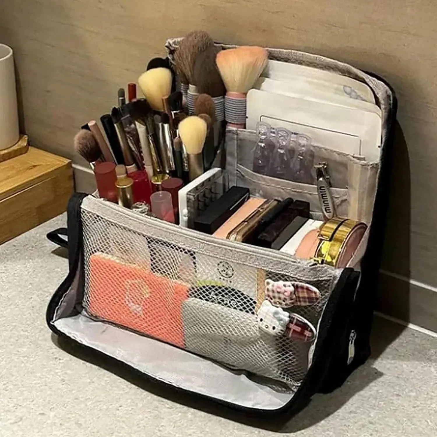 Doresty Makeup Bag, Standing Makeup Bag – Portable, Large Capacity, Waterproof Vertical Office Desktop Storage Bags, Multi-Purpose Large Capacity Oxford Cloth Toiletry Bag, with Compartments (2Pcs/B)