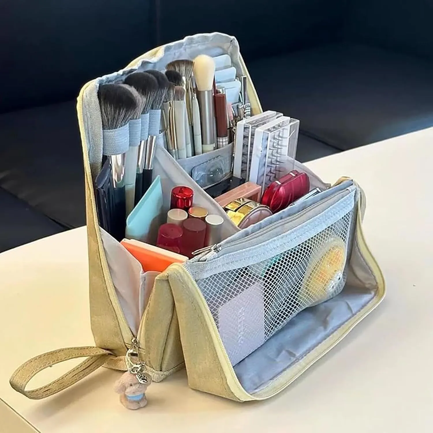 Doresty Makeup Bag, Standing Makeup Bag – Portable, Large Capacity, Waterproof Vertical Office Desktop Storage Bags, Multi-Purpose Large Capacity Oxford Cloth Toiletry Bag, with Compartments (2Pcs/B)