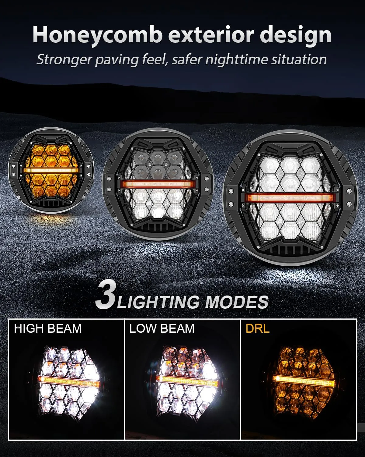 DOT Approved 1000% Bright 120W 7'' Motorcycles LED Headlight with Amber Turn Signal Compatible with Road King Road Glide Street Glide Electra Glide Ultra Limited Trike Heritage Softail Fat Boy Yamaha
