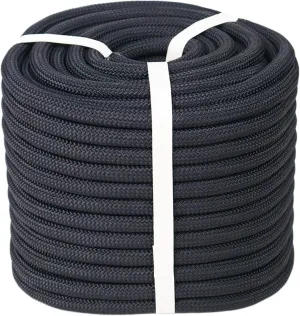Double Braided Polyester Rope (1/2 in x 50 ft) Strong Arborist Rigging Rope 48 Strands for Tree Work Climbing Camping Sailing, Black