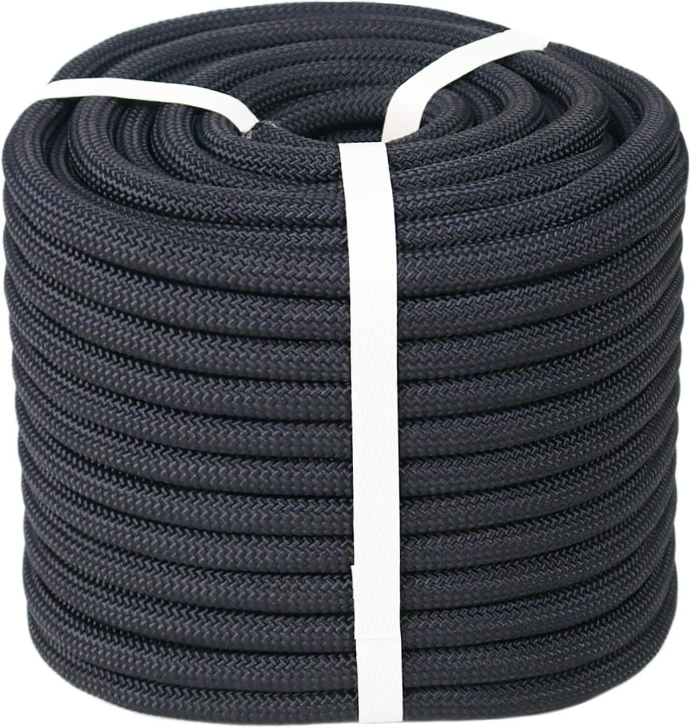 Double Braided Polyester Rope (1/2 in x 50 ft) Strong Arborist Rigging Rope 48 Strands for Tree Work Climbing Camping Sailing, Black