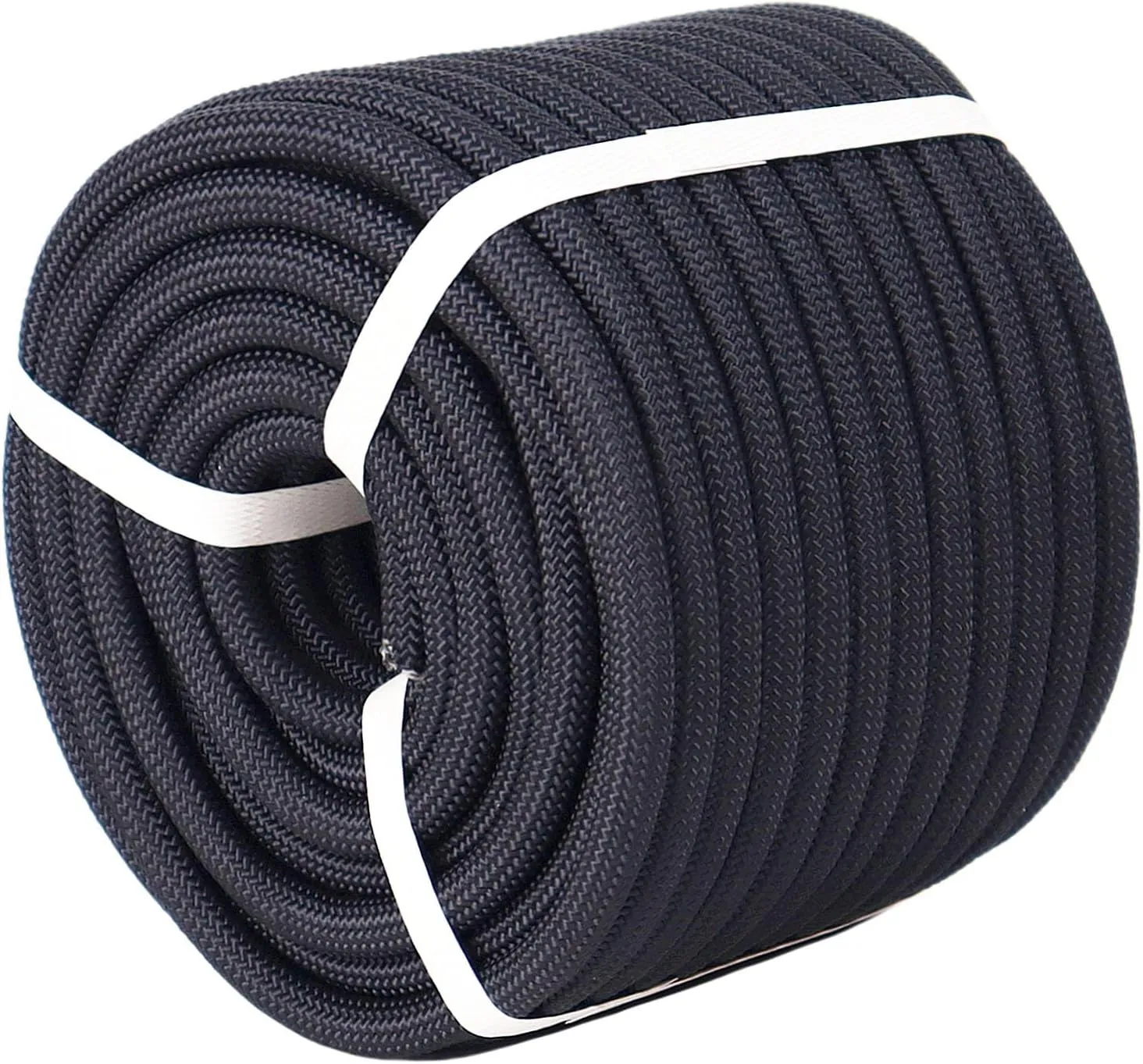 Double Braided Polyester Rope (1/2 in x 50 ft) Strong Arborist Rigging Rope 48 Strands for Tree Work Climbing Camping Sailing, Black