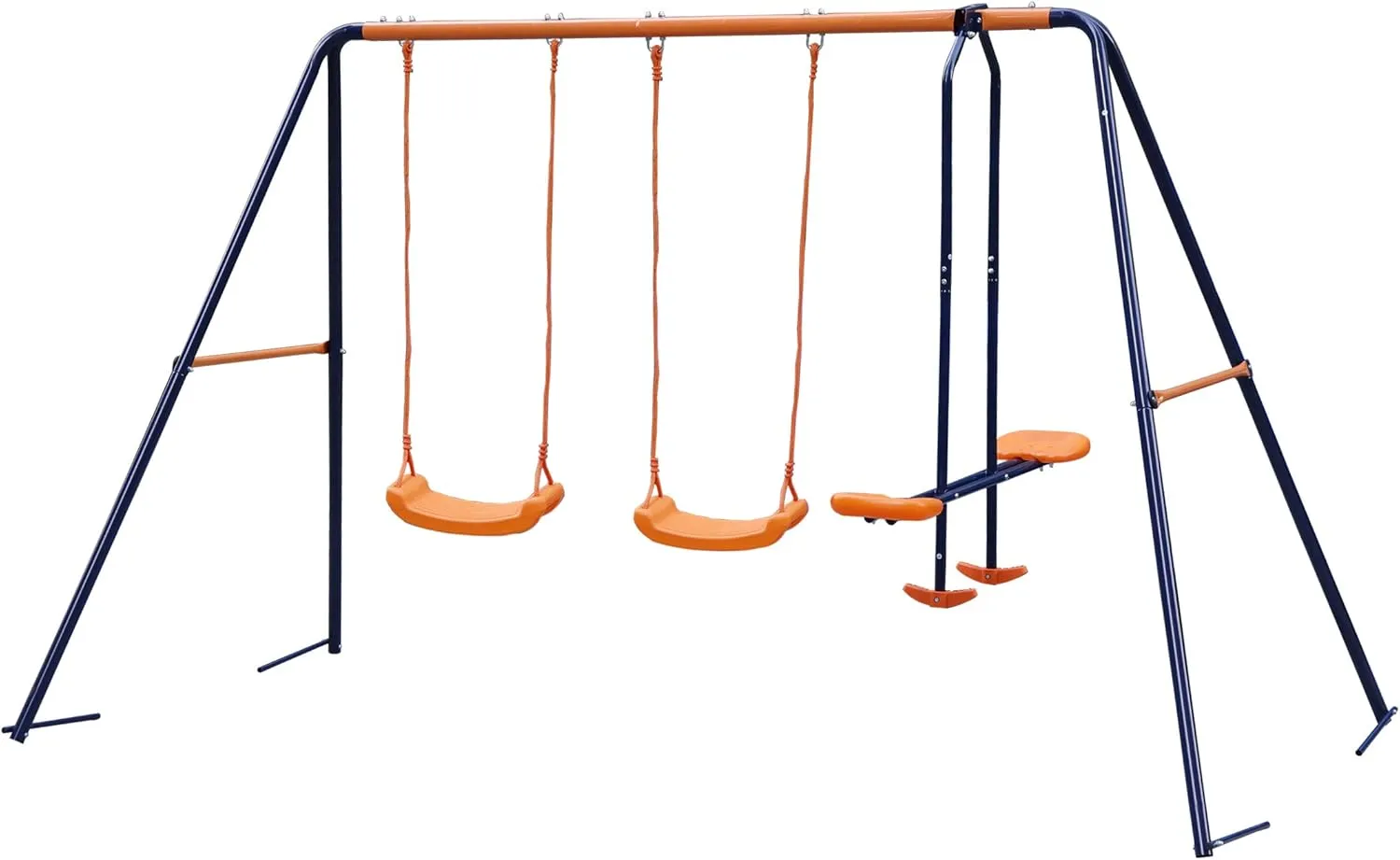 Double Swing Set with 2 Swing Seats with 1 Seesaw Play Set, Metal A-Frame Garden Double Swing Slider Set for Children, All-Weather Resistant for Outdoor Use