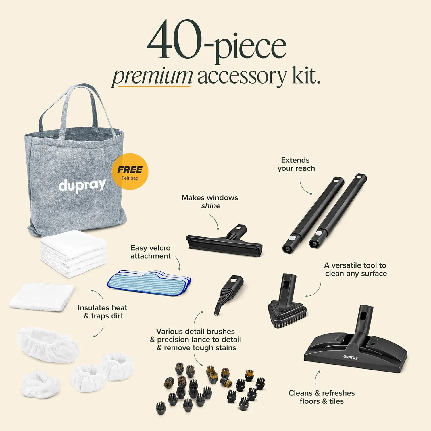 Dupray Neat Plus Steam Cleaner with 40-piece Accessory Kit - Powerful multi-purpose steamer designed for deep cleaning floors, upholstery, grout, and more.