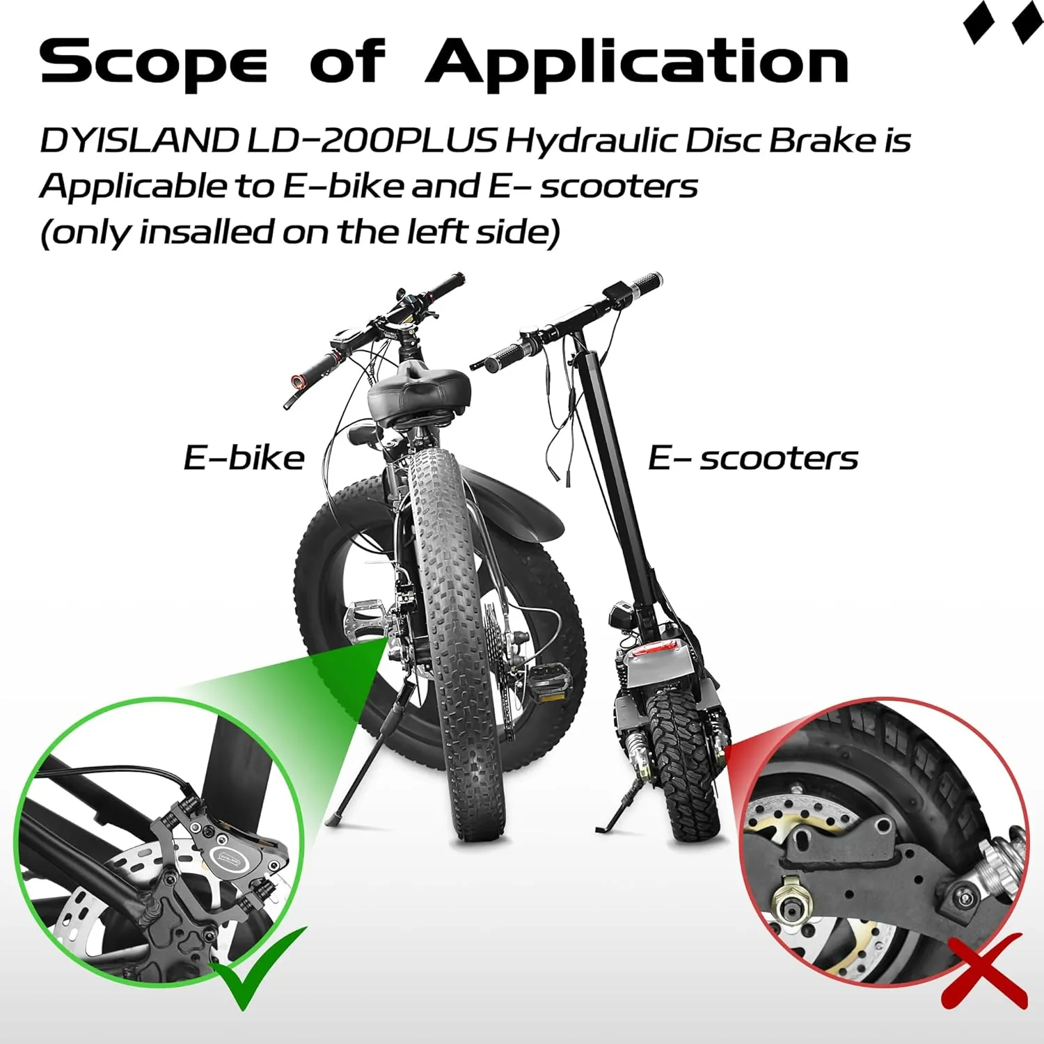 E-Bike Hydraulic Disc Brake Set 4-Pistons/2-Pistons, 2-PIN/3-PIN Pre-Bled with Mineral Oil Brakes Kit，Front and Rear Set，180mm 2.3mm Thick Rotors