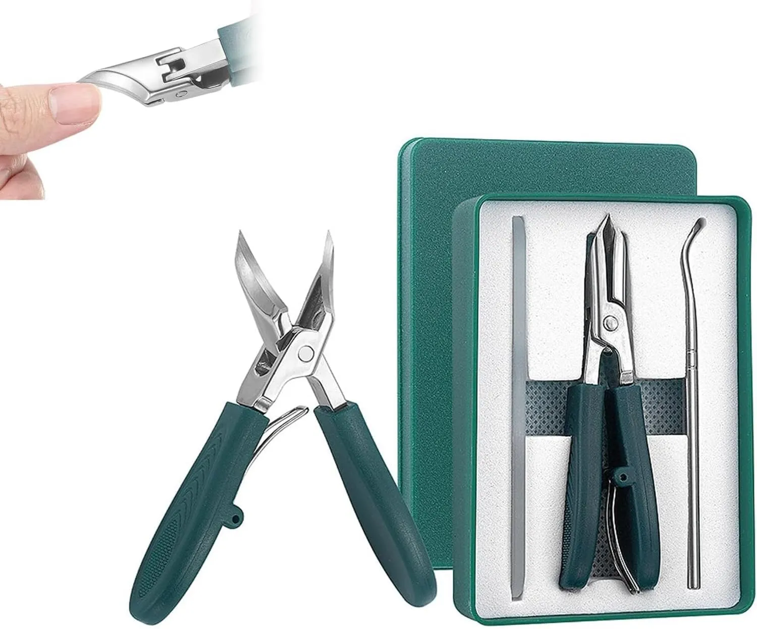 Eagle Beak Beveled Nail Clippers,Wide Jaw Opening Anti-Splash Slanted Nail Clipper,Includes Nano Nail File & Cuticle Pusher,3 Piece Set for Home,Travel & Daily Care