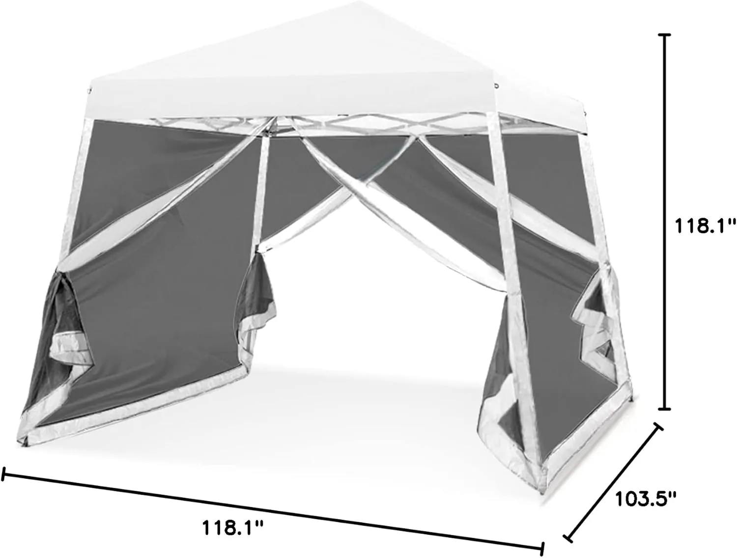 EAGLE PEAK 10x10 Slant Leg Easy Setup Pop Up Canopy Tent with Mosquito Netting 64 sqft of Shade, White