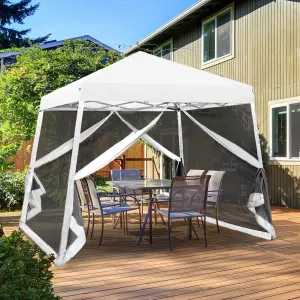 EAGLE PEAK 10x10 Slant Leg Easy Setup Pop Up Canopy Tent with Mosquito Netting 64 sqft of Shade, White