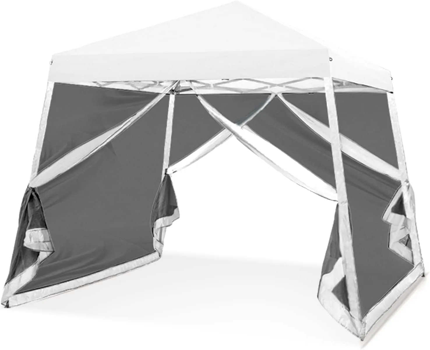 EAGLE PEAK 10x10 Slant Leg Easy Setup Pop Up Canopy Tent with Mosquito Netting 64 sqft of Shade, White
