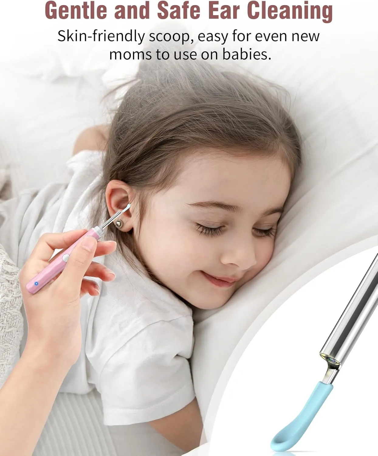 Ear Wax Removal Camera, Kekoy Ear Cleaner 1296P HD Camera, Ear Cleaning Kit with 8pcs Ear Set, Wireless WiFi Otoscope with 6 Lights, Rechargeable Earwax Removal Tool Kit for Adult & Kid（Rosemary)