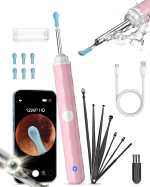 Ear Wax Removal Camera, Kekoy Ear Cleaner 1296P HD Camera, Ear Cleaning Kit with 8pcs Ear Set, Wireless WiFi Otoscope with 6 Lights, Rechargeable Earwax Removal Tool Kit for Adult & Kid（Rosemary)