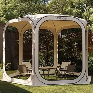 EAST OAK Screen House Tent Pop-Up, Portable Screen Room Canopy Instant Screen Tent 10 x 10 FT, Beige   EAST OAK Floor Mat for Screen House, 10x10 ft