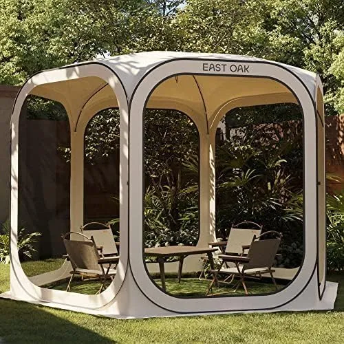 EAST OAK Screen House Tent Pop-Up, Portable Screen Room Canopy Instant Screen Tent 10 x 10 FT, Beige   EAST OAK Floor Mat for Screen House, 10x10 ft