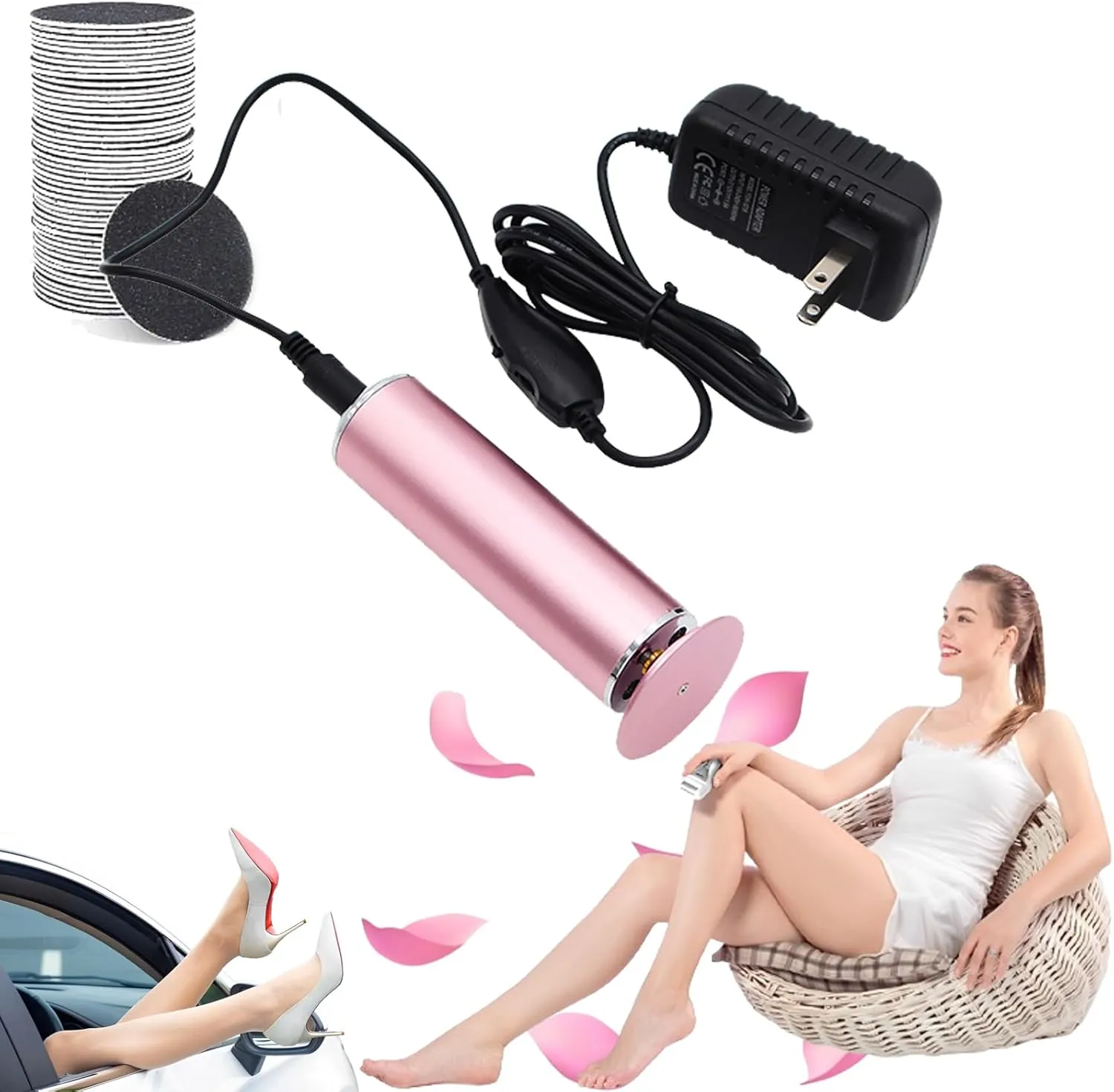 Electric Foot Callus Remover,Foot Callus Remover Tool Electric,Pain-Free Summer Electric Foot File Callus Remover for Dead Dry Crack Calluses with 60pcs Sanding Discs (Pink)