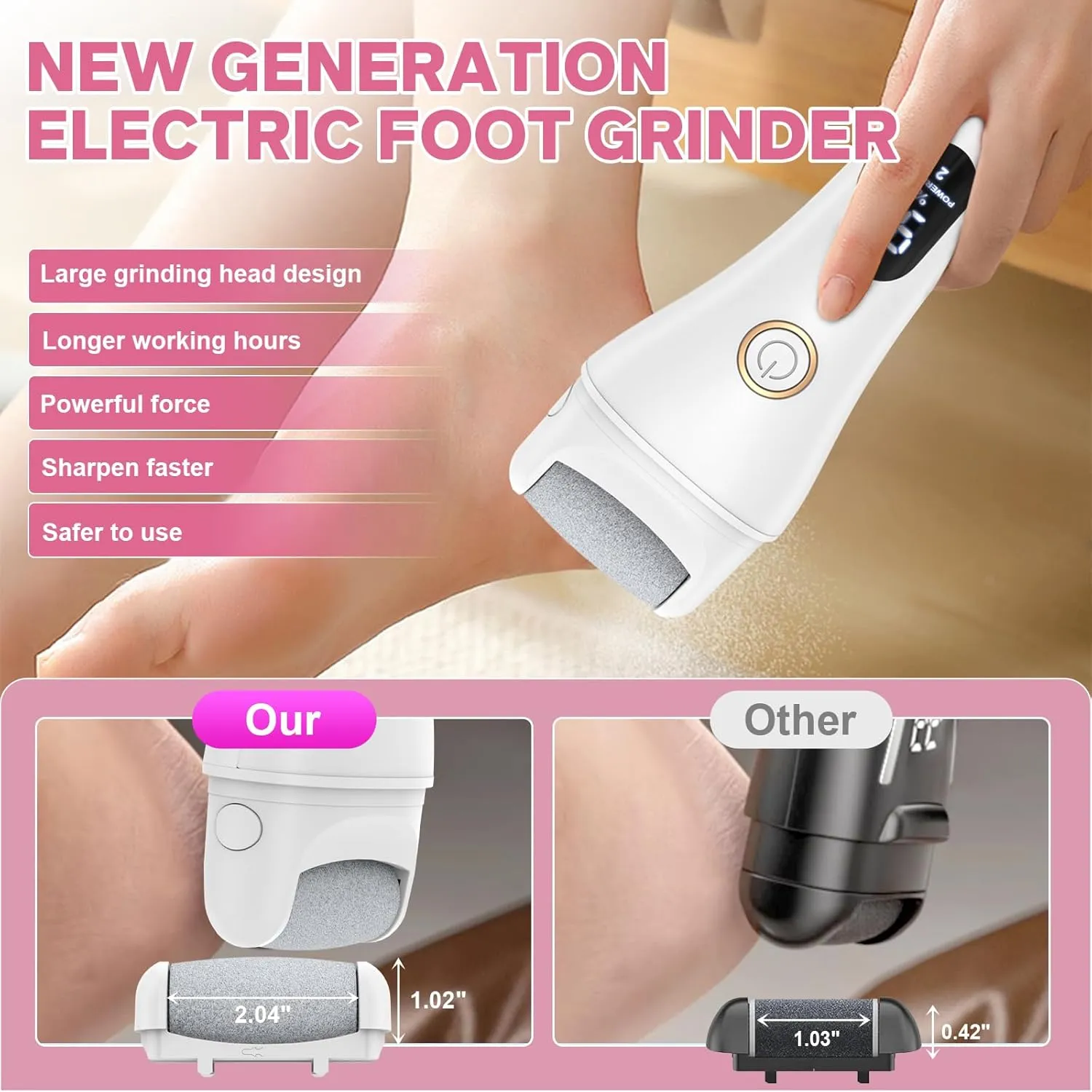 Electric Foot File - Callus Remover for Feet, Adjustable 3 Speed Foot Callus Remover with 16 in 1 Pedicure Tools Professional Foot Care, to Remove Dead Skin and Calluses Hard Skin Dry Cracks (White)