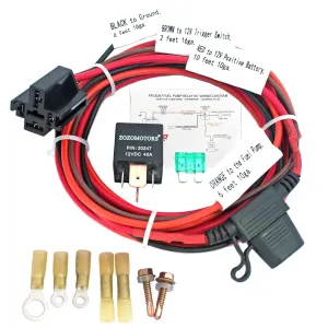 Electric Fuel Pump Relay Kit Fuel Pump Wiring Harness Bypass 40 AMP Waterproof Switch Heavy Duty Long Wires Universal Fit 12V System P/N 30247