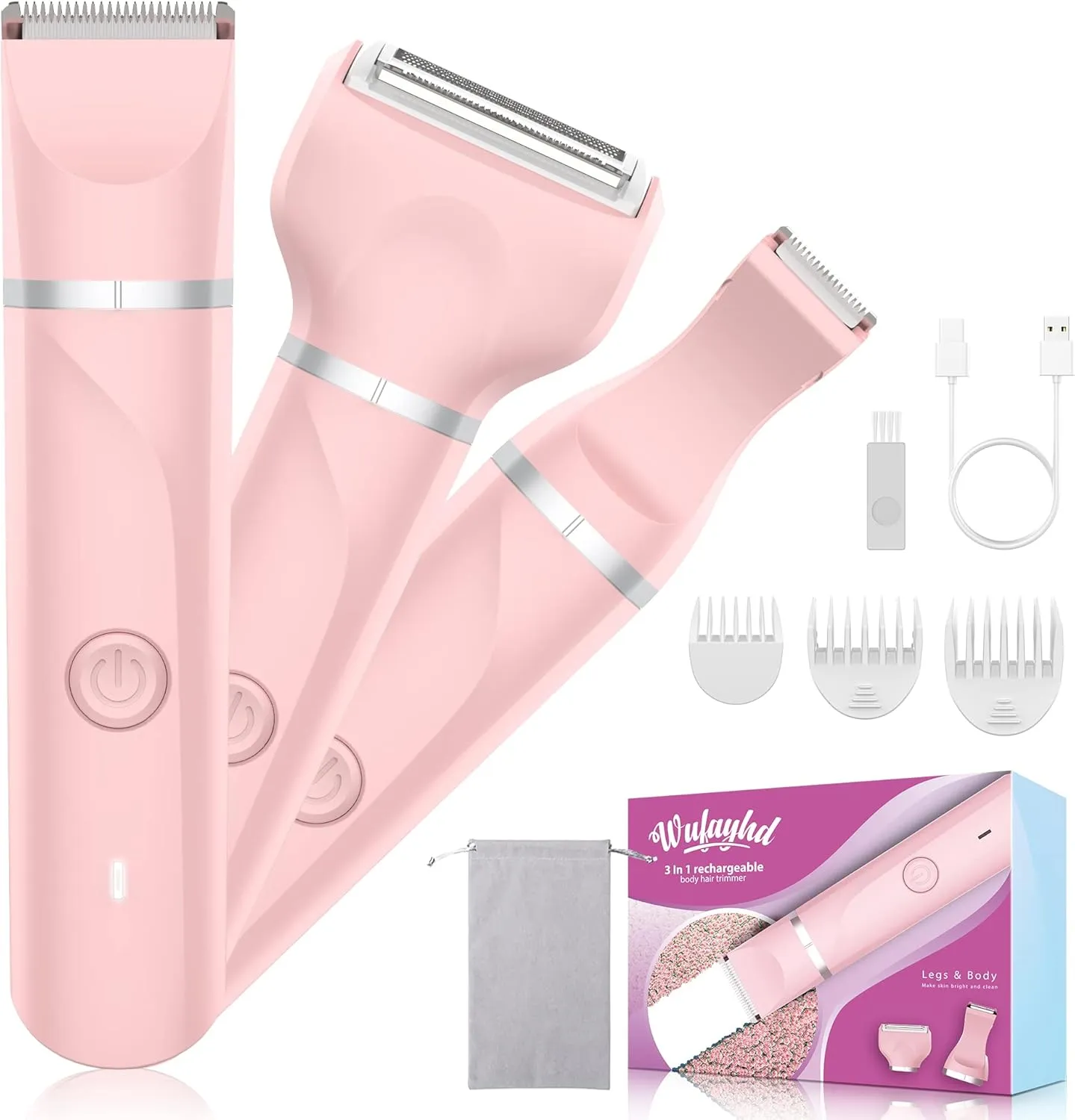Electric Razors for Women: 3-in-1 Rechargeable Bikini Trimmer & Shaver – Waterproof Body Hair Remover for Pubic, Legs, Face, Underarms – Wet & Dry Use, Painless Grooming Kit for Smooth Skin