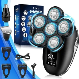 Electric Shaver for Men, 6 in 1 Electric Razor for Men, IPX7 Wet/Dry Waterproof Men's Shavers Rotary Head with Shavers Kit LED Display, Gifts for Husband, Dad,Boyfriend (Silver)