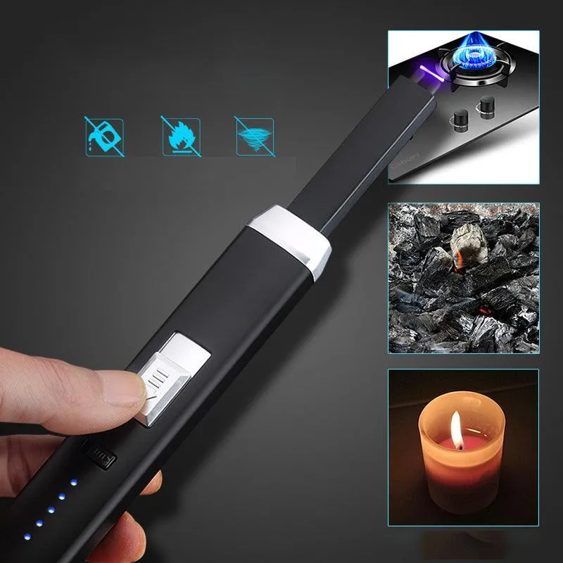 Electronic Usb Rechargeable Pulse Arc Candle Lighter Kitchen Camping Stove Bbq